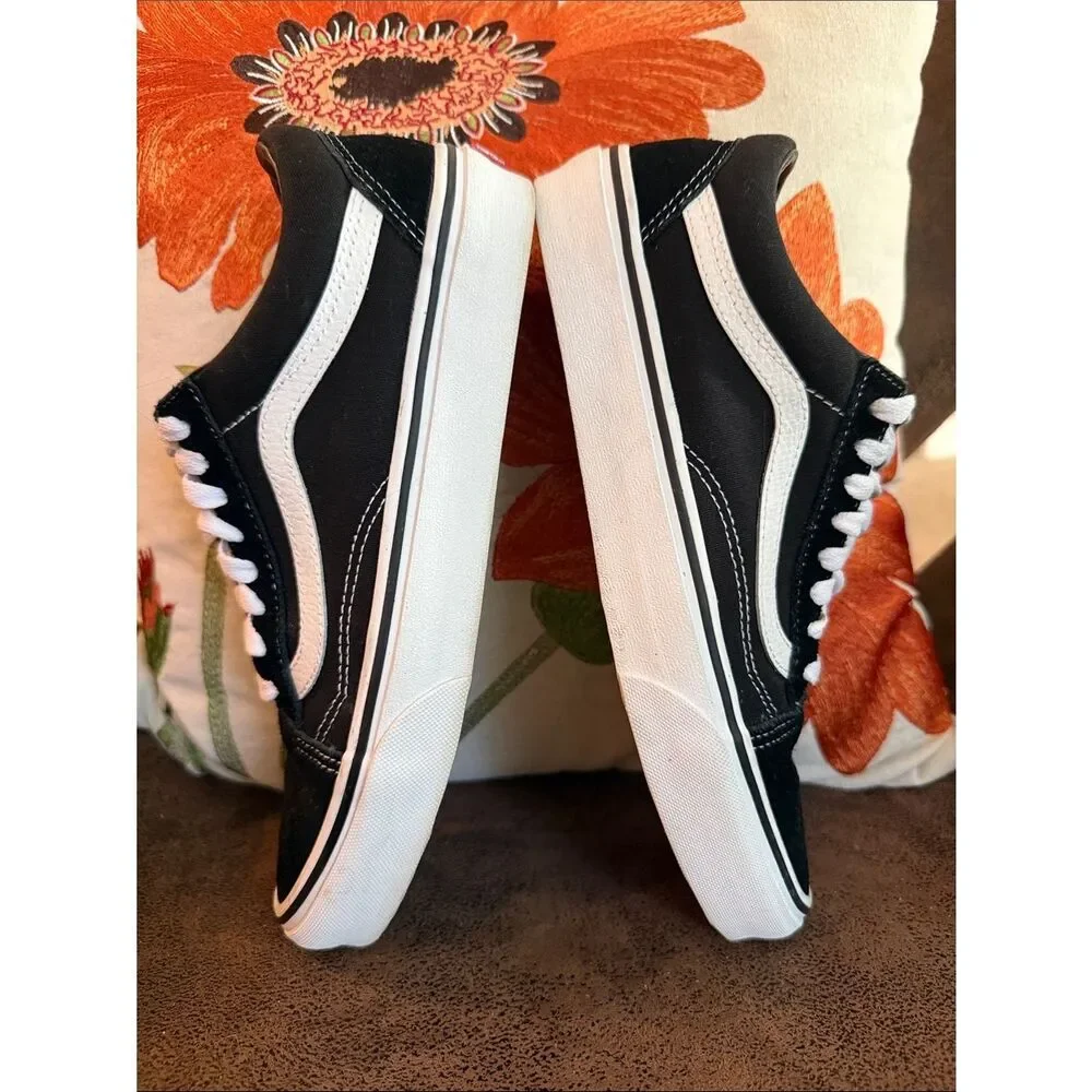 VANS OLD SKOOL SNEAKER LOW TOP LACE UP LEATHER CANVAS SUEDE WAFFLE SOLE VGUC 8.5